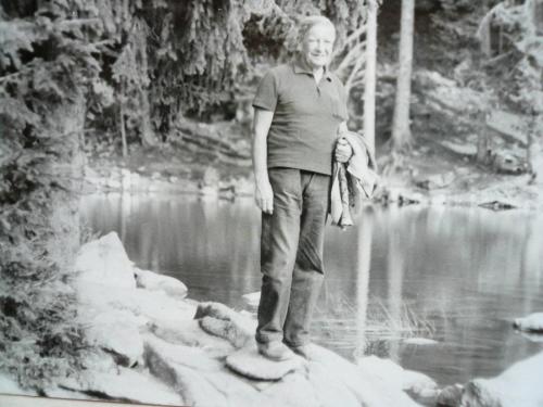 Kim Philby at a lake. 